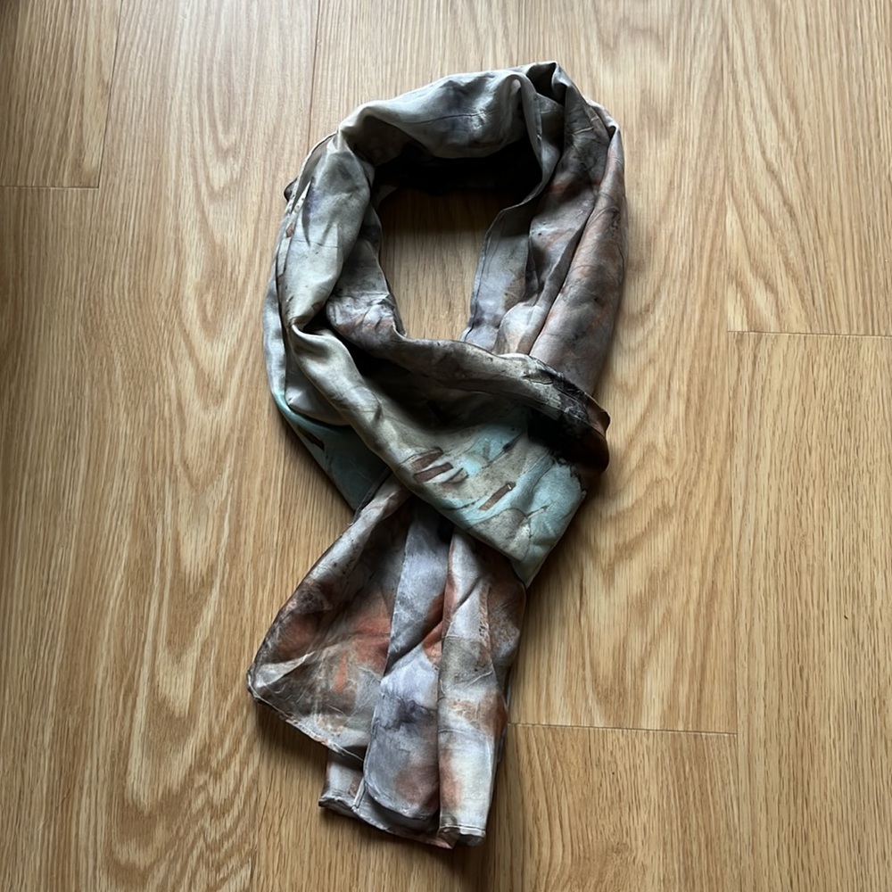 VINTAGE Hand-dyed Silk Scarf With Botanical Leaf Print - Picture 2 of 11